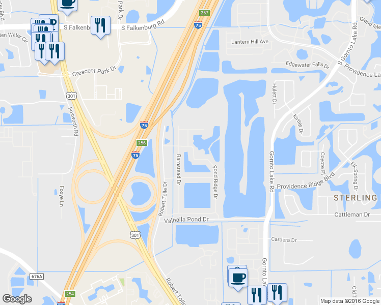 map of restaurants, bars, coffee shops, grocery stores, and more near 4629 Pond Ridge Drive in Riverview