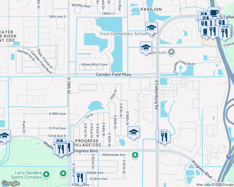 map of restaurants, bars, coffee shops, grocery stores, and more near 4712 85th Dr in Tampa