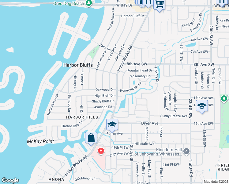 map of restaurants, bars, coffee shops, grocery stores, and more near 101 Oakwood Drive in Largo