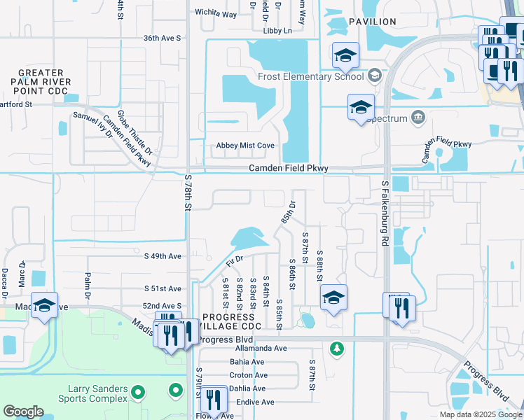 map of restaurants, bars, coffee shops, grocery stores, and more near 4810 Woods Landing Lane in Tampa