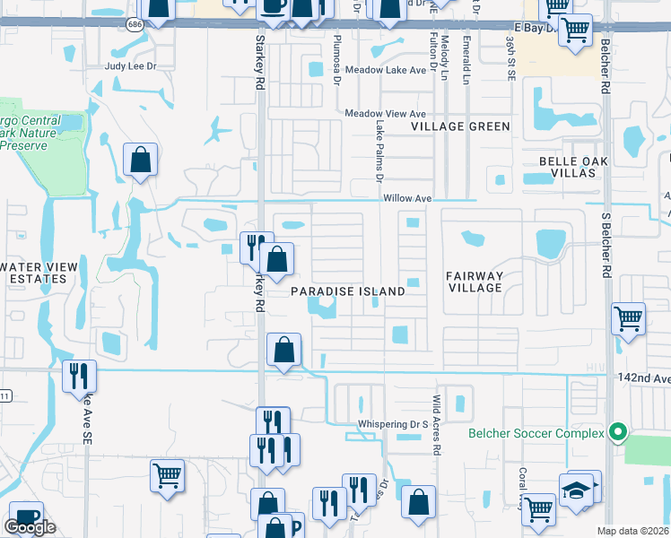 map of restaurants, bars, coffee shops, grocery stores, and more near 1001 Starkey Road in Largo