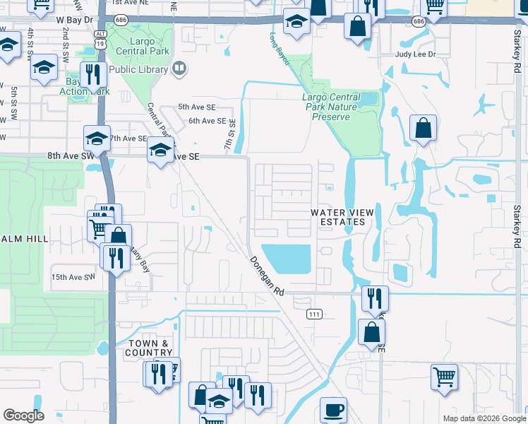 map of restaurants, bars, coffee shops, grocery stores, and more near 3rd Avenue in Largo