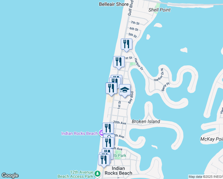 map of restaurants, bars, coffee shops, grocery stores, and more near 2308 24th Avenue North in Indian Rocks Beach