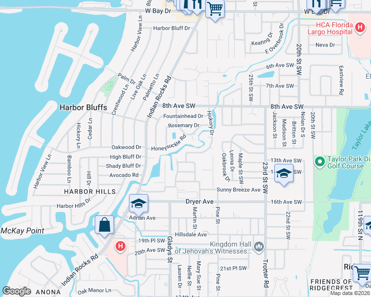 map of restaurants, bars, coffee shops, grocery stores, and more near 3083 Hickory Drive in Largo