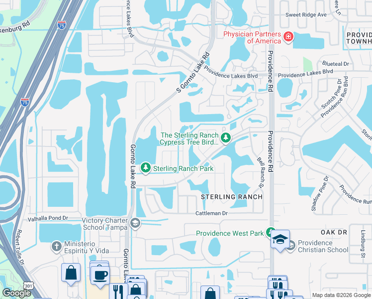 map of restaurants, bars, coffee shops, grocery stores, and more near 1818 Coyote Place in Brandon