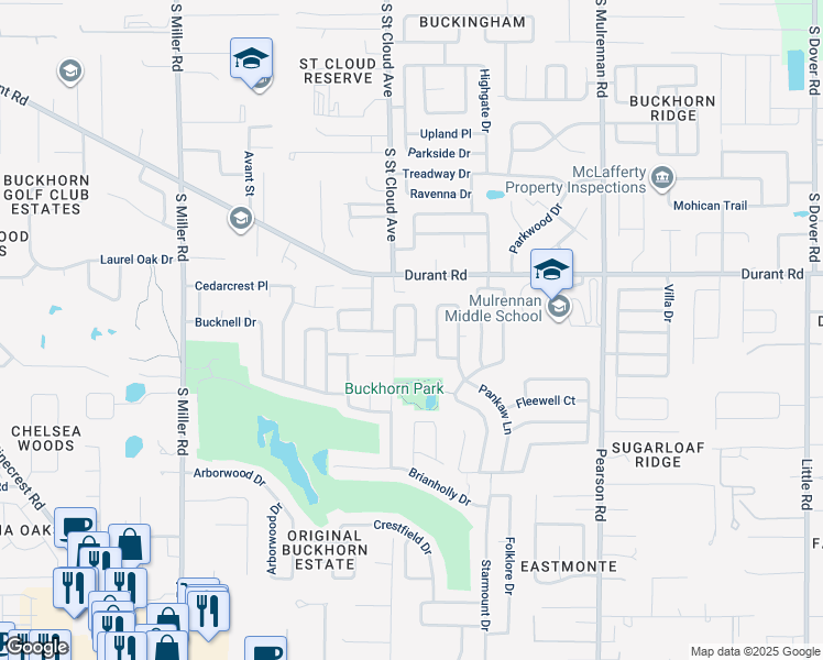 map of restaurants, bars, coffee shops, grocery stores, and more near 2644 Queen Alberta Drive in Valrico