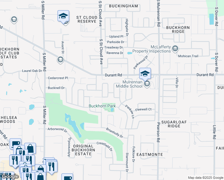 map of restaurants, bars, coffee shops, grocery stores, and more near 2705 Pankaw Lane in Valrico