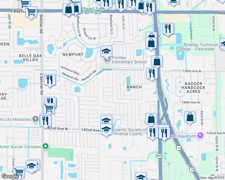 map of restaurants, bars, coffee shops, grocery stores, and more near 216 Robin Road in Clearwater