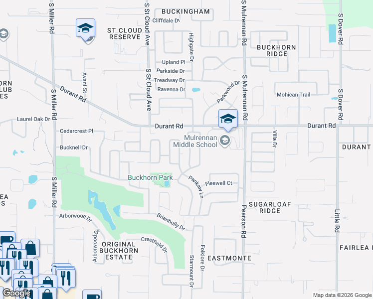 map of restaurants, bars, coffee shops, grocery stores, and more near 2617 Buckhorn Preserve Boulevard in Valrico