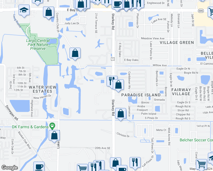 map of restaurants, bars, coffee shops, grocery stores, and more near Unnamed Road in Largo