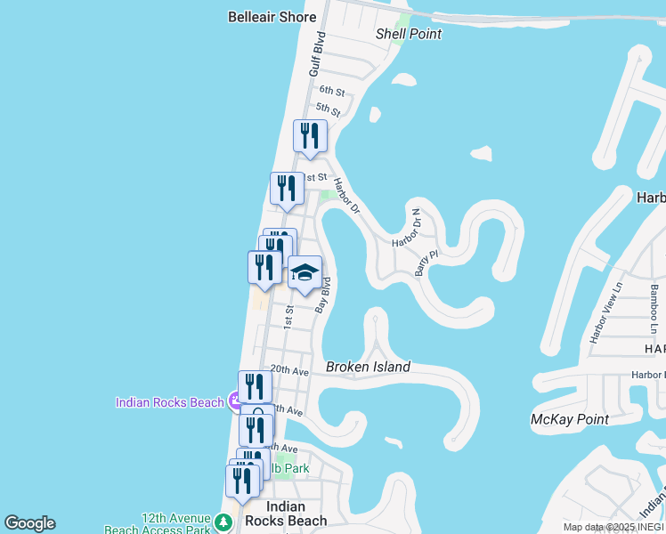 map of restaurants, bars, coffee shops, grocery stores, and more near 2408 Bay Boulevard in Indian Rocks Beach