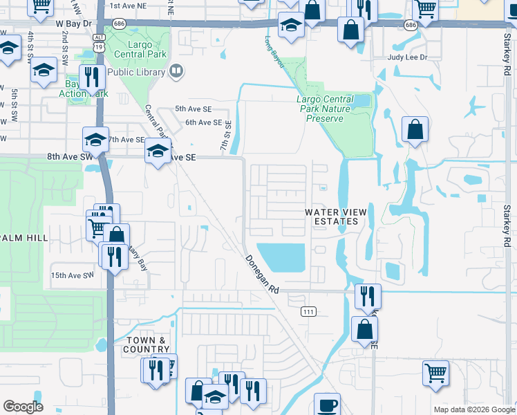 map of restaurants, bars, coffee shops, grocery stores, and more near 3rd Avenue in Largo