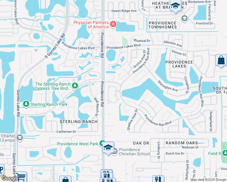 map of restaurants, bars, coffee shops, grocery stores, and more near 1702 Chapel Tree Circle in Brandon