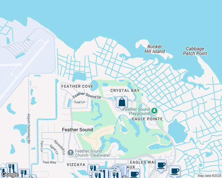 map of restaurants, bars, coffee shops, grocery stores, and more near 2532 Eagles Crossing Drive in Clearwater