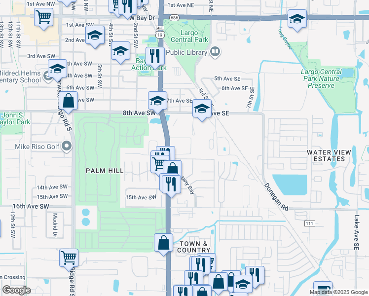 map of restaurants, bars, coffee shops, grocery stores, and more near 1201 Seminole Boulevard in Largo