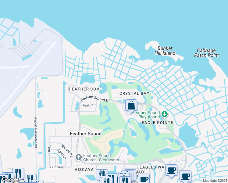 map of restaurants, bars, coffee shops, grocery stores, and more near in Feather Sound