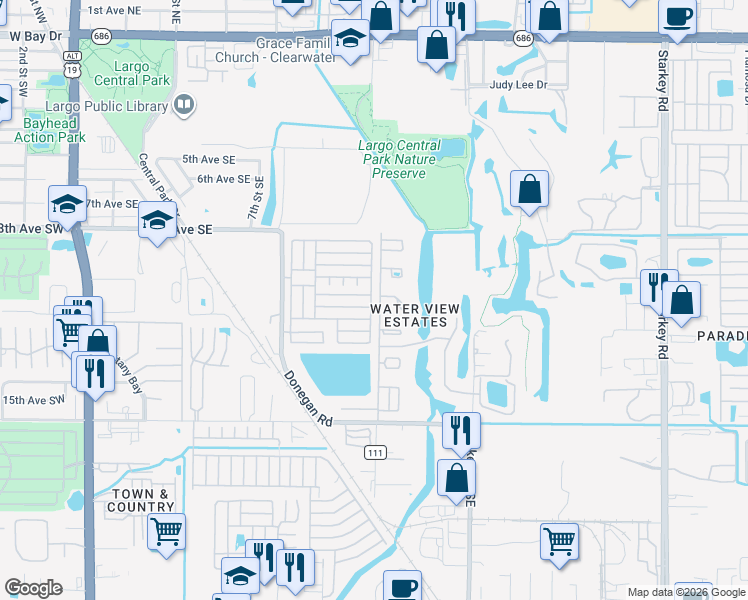 map of restaurants, bars, coffee shops, grocery stores, and more near 1206 Highland Avenue Southeast in Largo