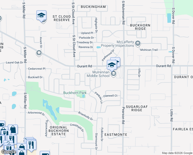 map of restaurants, bars, coffee shops, grocery stores, and more near 2618 Buckhorn Preserve Boulevard in Valrico