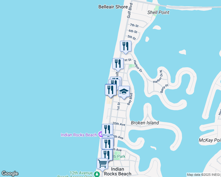 map of restaurants, bars, coffee shops, grocery stores, and more near 2408 Beach Trail in Indian Rocks Beach