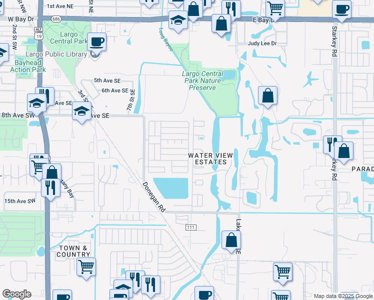 map of restaurants, bars, coffee shops, grocery stores, and more near 1204 Highland Avenue Southeast in Largo