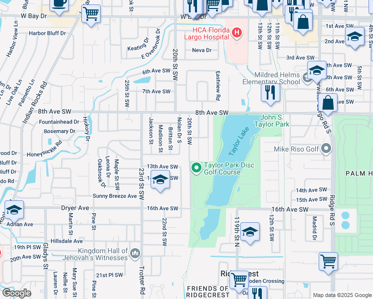 map of restaurants, bars, coffee shops, grocery stores, and more near 1122 20th Street Southwest in Largo