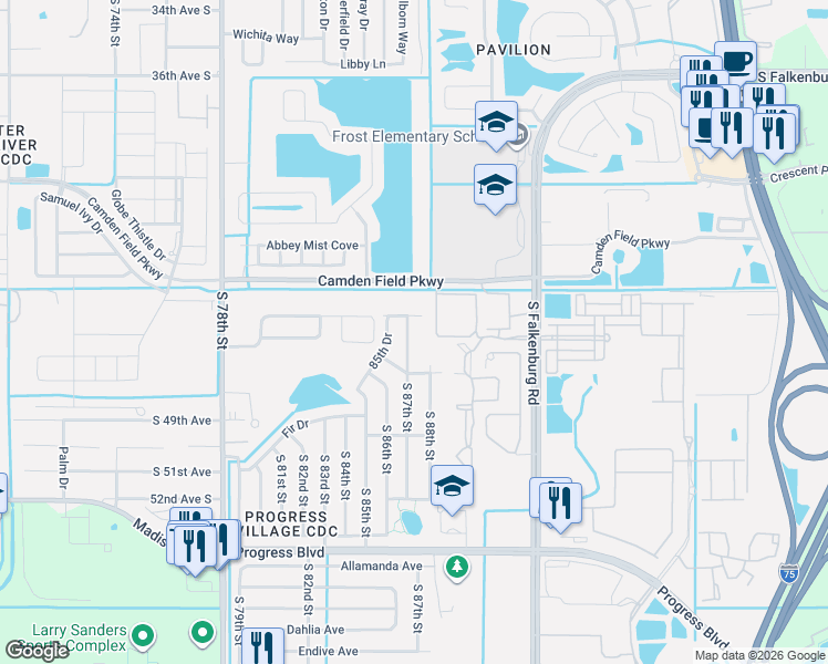 map of restaurants, bars, coffee shops, grocery stores, and more near 4712 85th Drive in Tampa