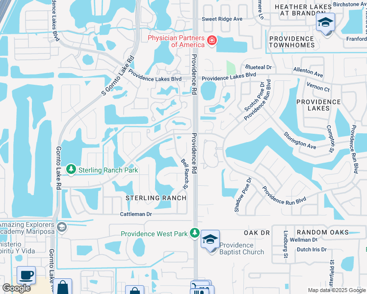 map of restaurants, bars, coffee shops, grocery stores, and more near 1722 Bell Ranch Street in Brandon