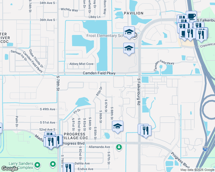 map of restaurants, bars, coffee shops, grocery stores, and more near 4712 85th Drive in Tampa
