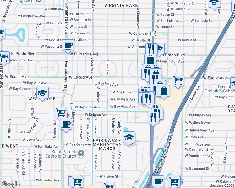 map of restaurants, bars, coffee shops, grocery stores, and more near 3922 West Bay Vista Avenue in Tampa