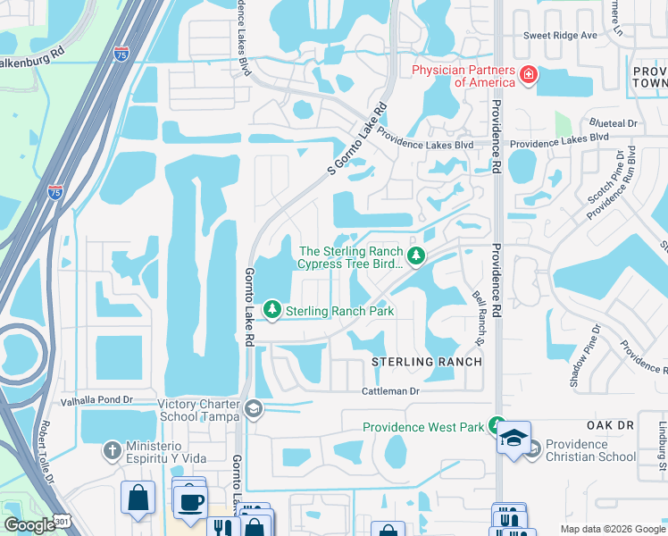 map of restaurants, bars, coffee shops, grocery stores, and more near 1805 Coyote Place in Brandon