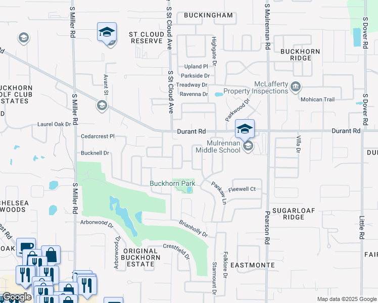 map of restaurants, bars, coffee shops, grocery stores, and more near 2709 Pankaw Lane in Valrico