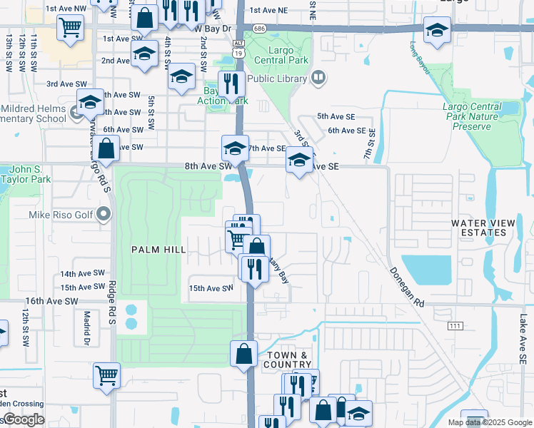 map of restaurants, bars, coffee shops, grocery stores, and more near 901 Seminole Boulevard in Largo
