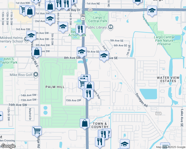 map of restaurants, bars, coffee shops, grocery stores, and more near 901 Seminole Boulevard in Largo