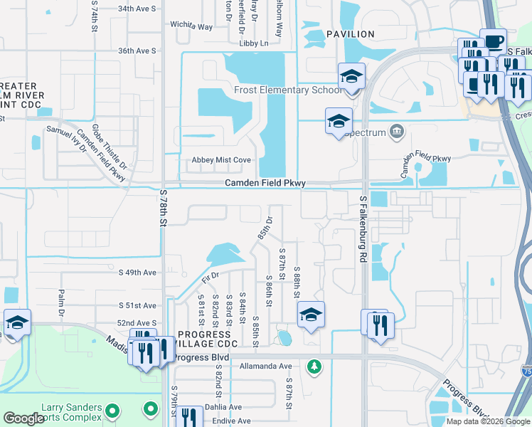 map of restaurants, bars, coffee shops, grocery stores, and more near 8504 Ironwood Avenue in Tampa