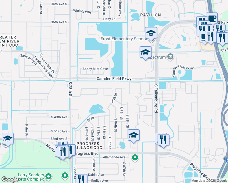 map of restaurants, bars, coffee shops, grocery stores, and more near 8504 Ironwood Avenue in Tampa