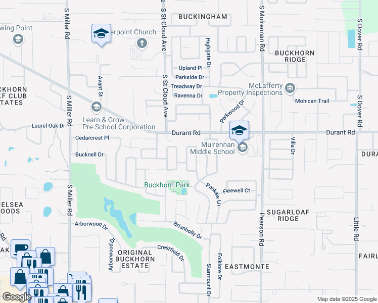 map of restaurants, bars, coffee shops, grocery stores, and more near 2710 Pankaw Lane in Valrico