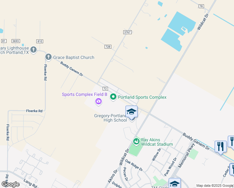 map of restaurants, bars, coffee shops, grocery stores, and more near 6736 County Road 2004 in Portland