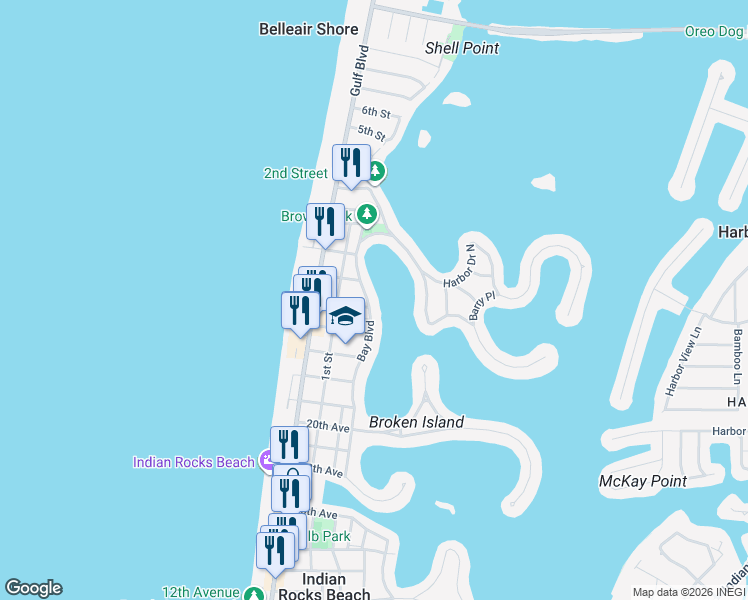 map of restaurants, bars, coffee shops, grocery stores, and more near 2515 Bay Boulevard in Indian Rocks Beach