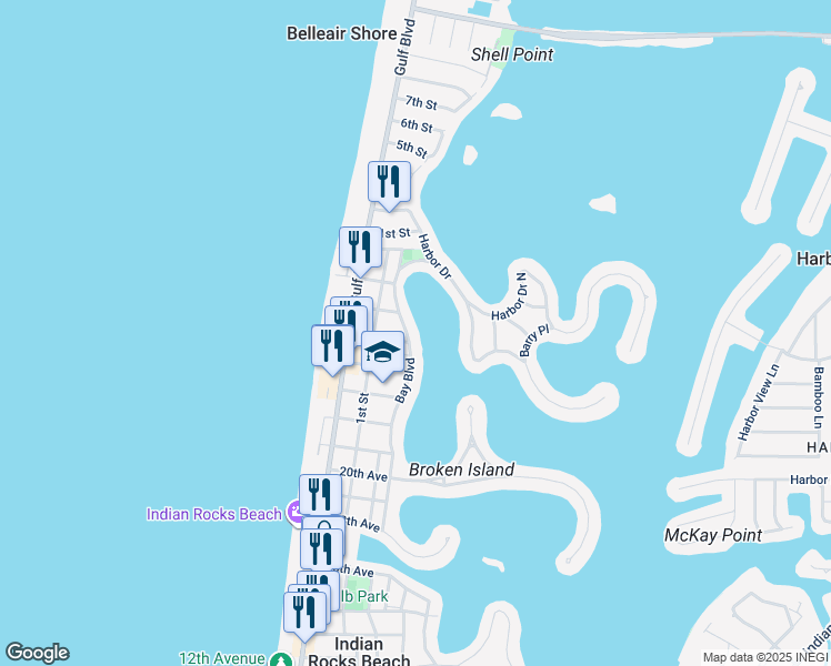 map of restaurants, bars, coffee shops, grocery stores, and more near 2515 Bay Boulevard in Indian Rocks Beach