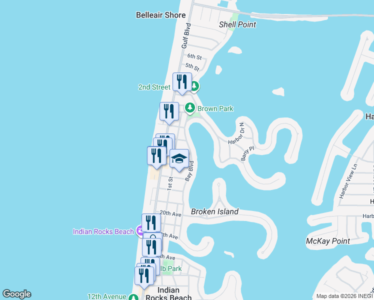 map of restaurants, bars, coffee shops, grocery stores, and more near 2515 Bay Boulevard in Indian Rocks Beach
