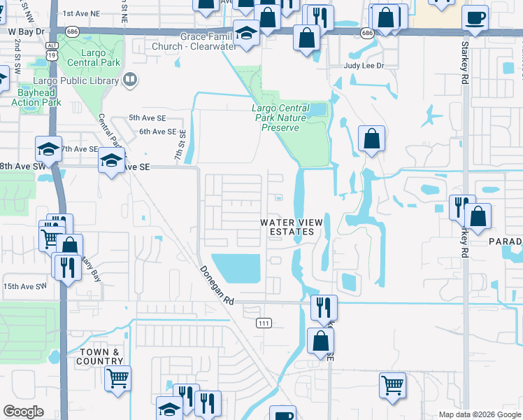 map of restaurants, bars, coffee shops, grocery stores, and more near 1026 Highland Avenue Southeast in Largo