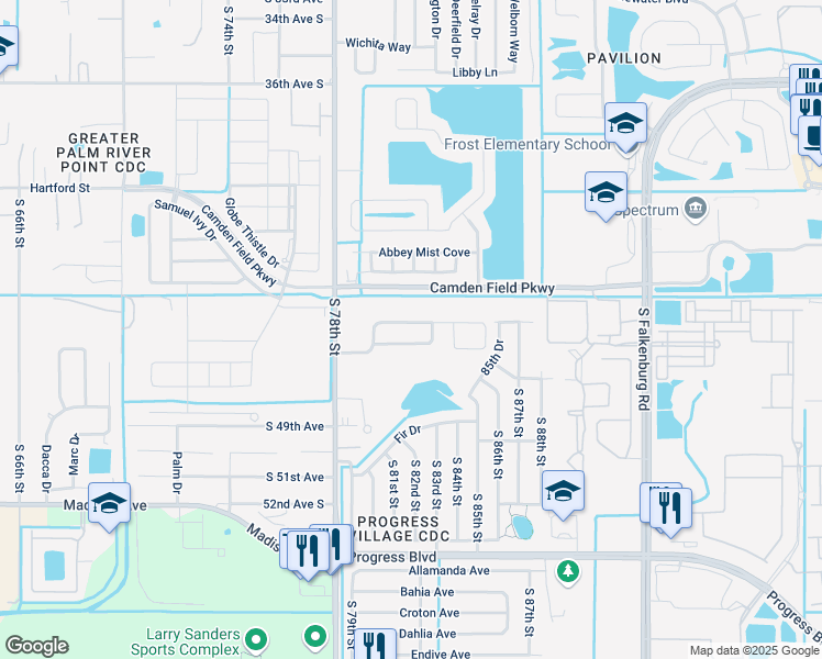 map of restaurants, bars, coffee shops, grocery stores, and more near 7940 Camden Woods Drive in Tampa