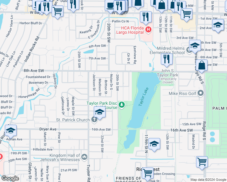 map of restaurants, bars, coffee shops, grocery stores, and more near 1071 Nolan Drive Southwest in Largo