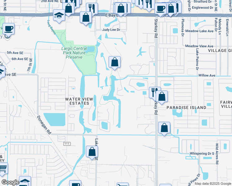 map of restaurants, bars, coffee shops, grocery stores, and more near 610 Countryclub Drive in Largo