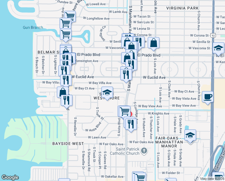 map of restaurants, bars, coffee shops, grocery stores, and more near 4431 West Bay Court Avenue in Tampa