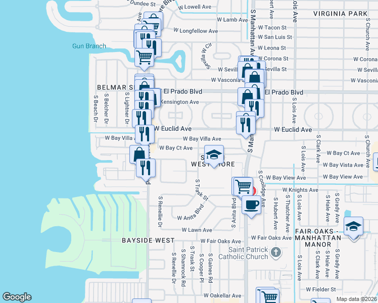 map of restaurants, bars, coffee shops, grocery stores, and more near 4613 West Bay Court Avenue in Tampa