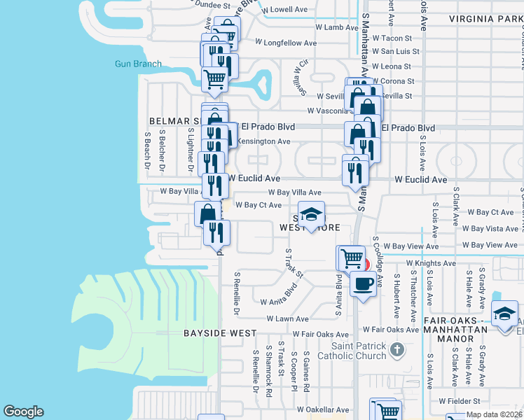 map of restaurants, bars, coffee shops, grocery stores, and more near 4613 West Bay Court Avenue in Tampa