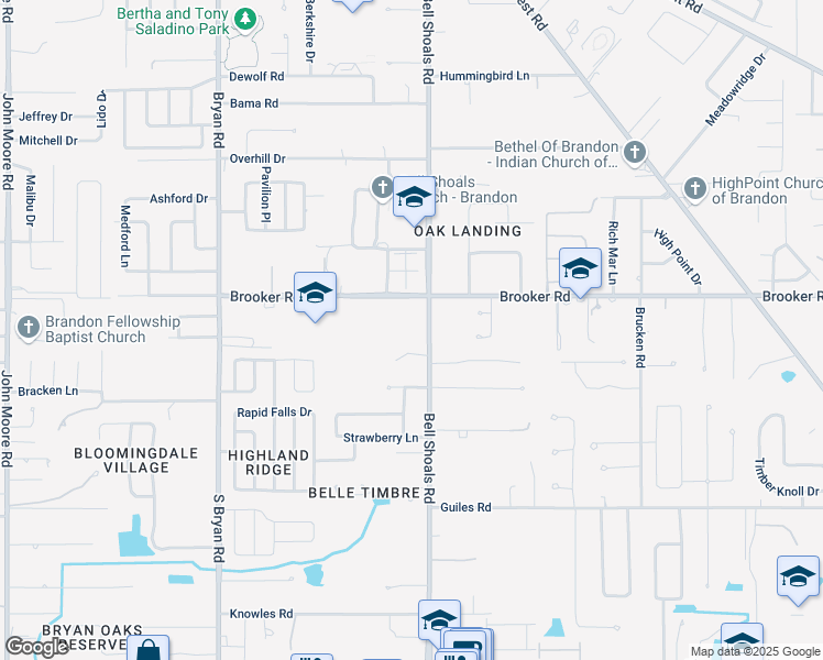 map of restaurants, bars, coffee shops, grocery stores, and more near 909 Brooker Road in Brandon
