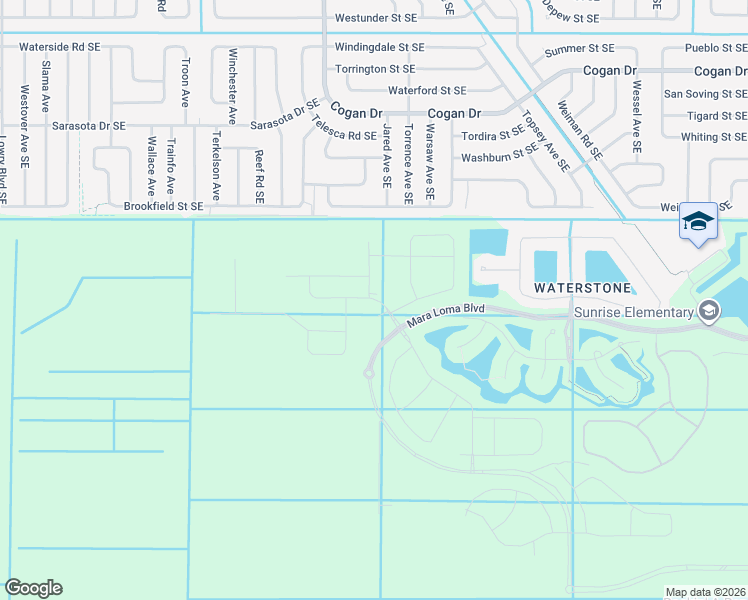 map of restaurants, bars, coffee shops, grocery stores, and more near 1158 Larkspur Street Southeast in Palm Bay