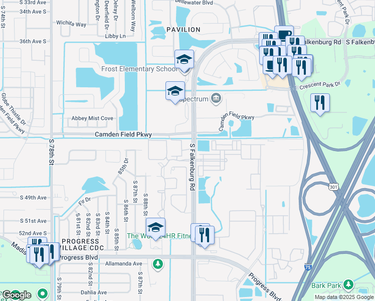 map of restaurants, bars, coffee shops, grocery stores, and more near 4202 South Falkenburg Road in Riverview